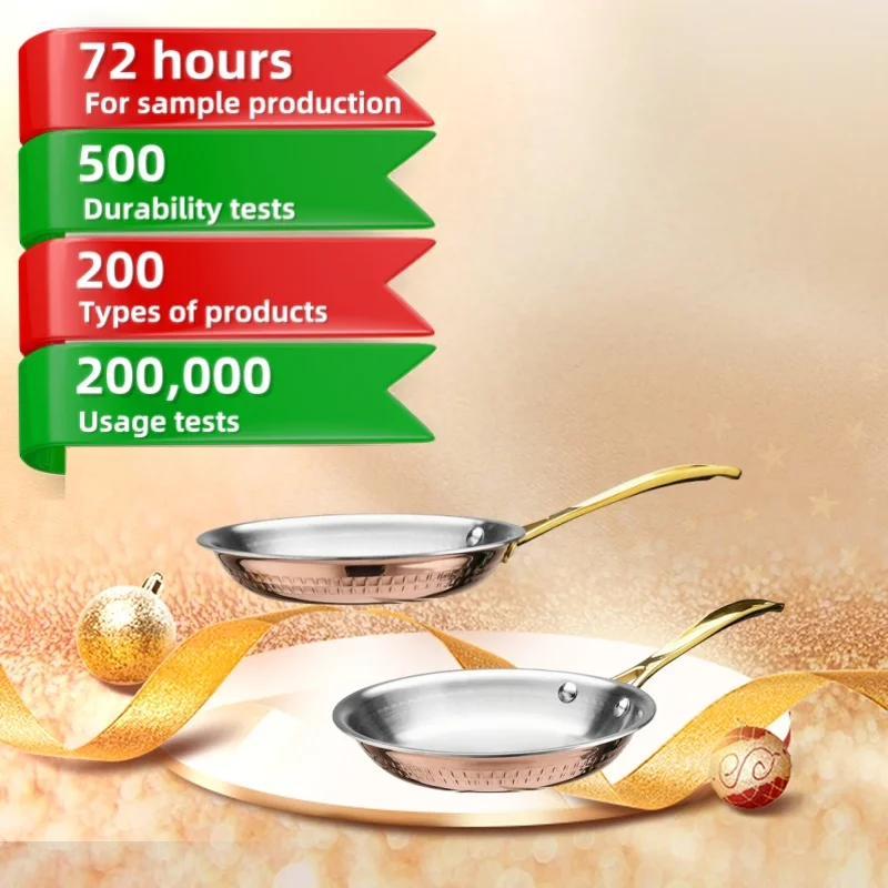 Royal Luxury Gilded Handle Round Triply Copper Stainless Steel Cookware Frying Pan for Kitchen & Restaurant