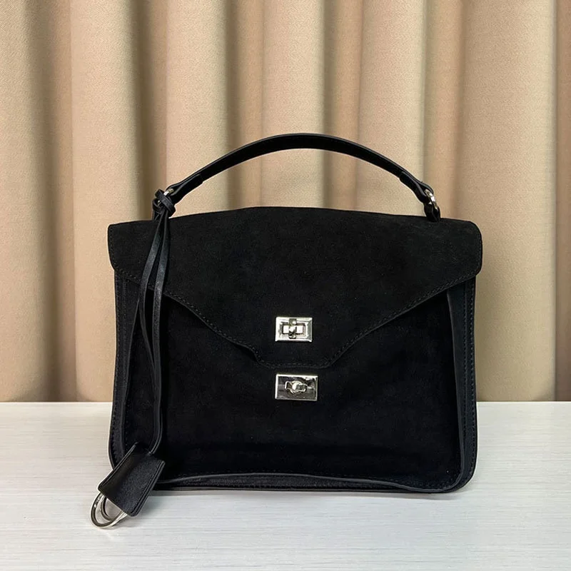 online retailer wholesale trendy women red suede PU leather shoulder bags square handbag