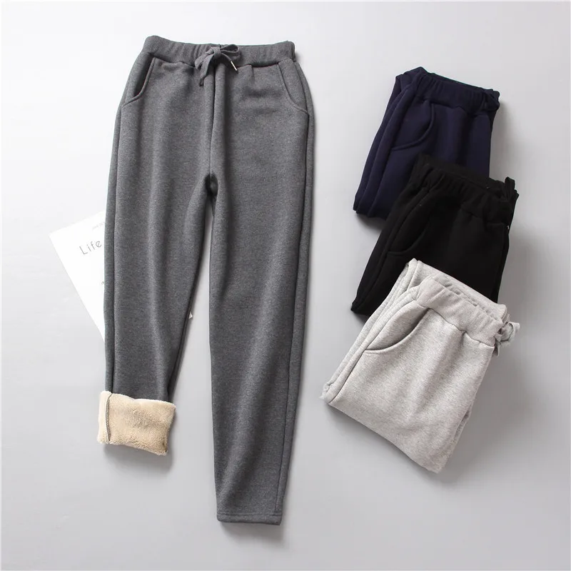  Hot Fashion lambs wool dark grey pants streetwear sweatpants track plus size