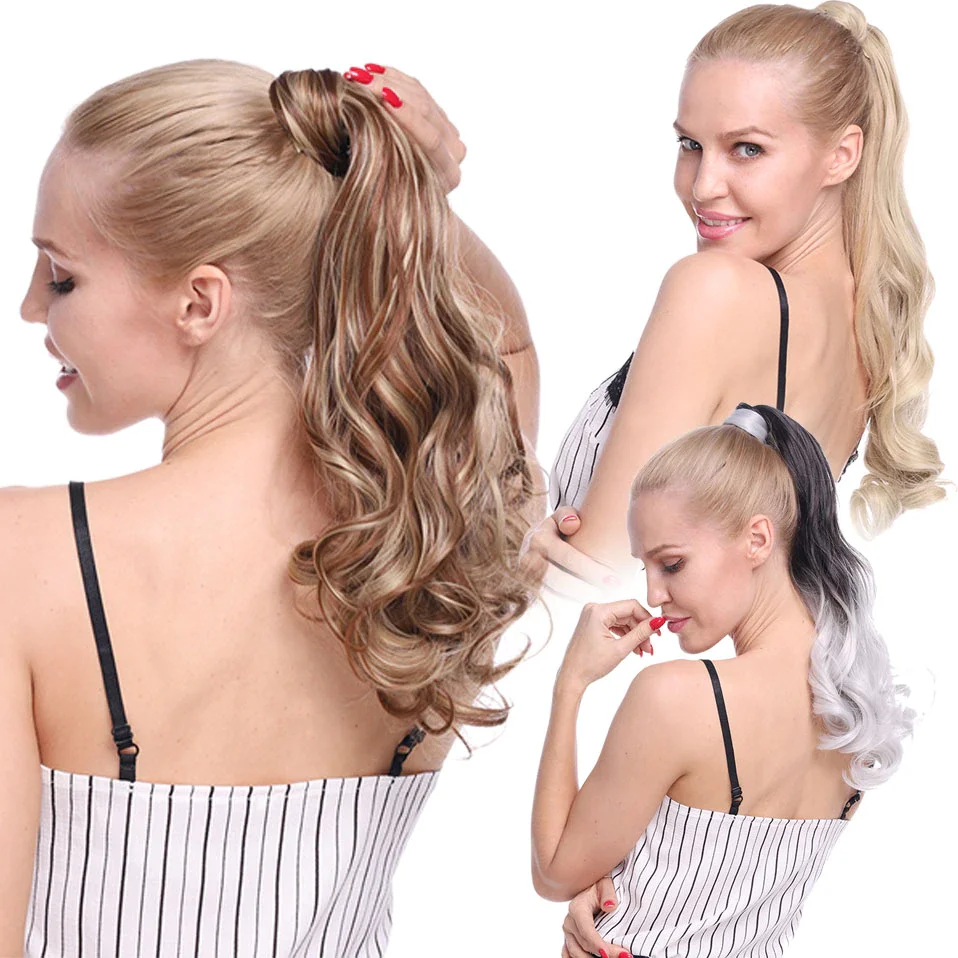 Смешанный коричневый Светлый пианино цвет синтетическая обертка вокруг конского хвоста Омбре седые волосы Удлинитель на клипсе для конского хвоста искусственный конский хвост