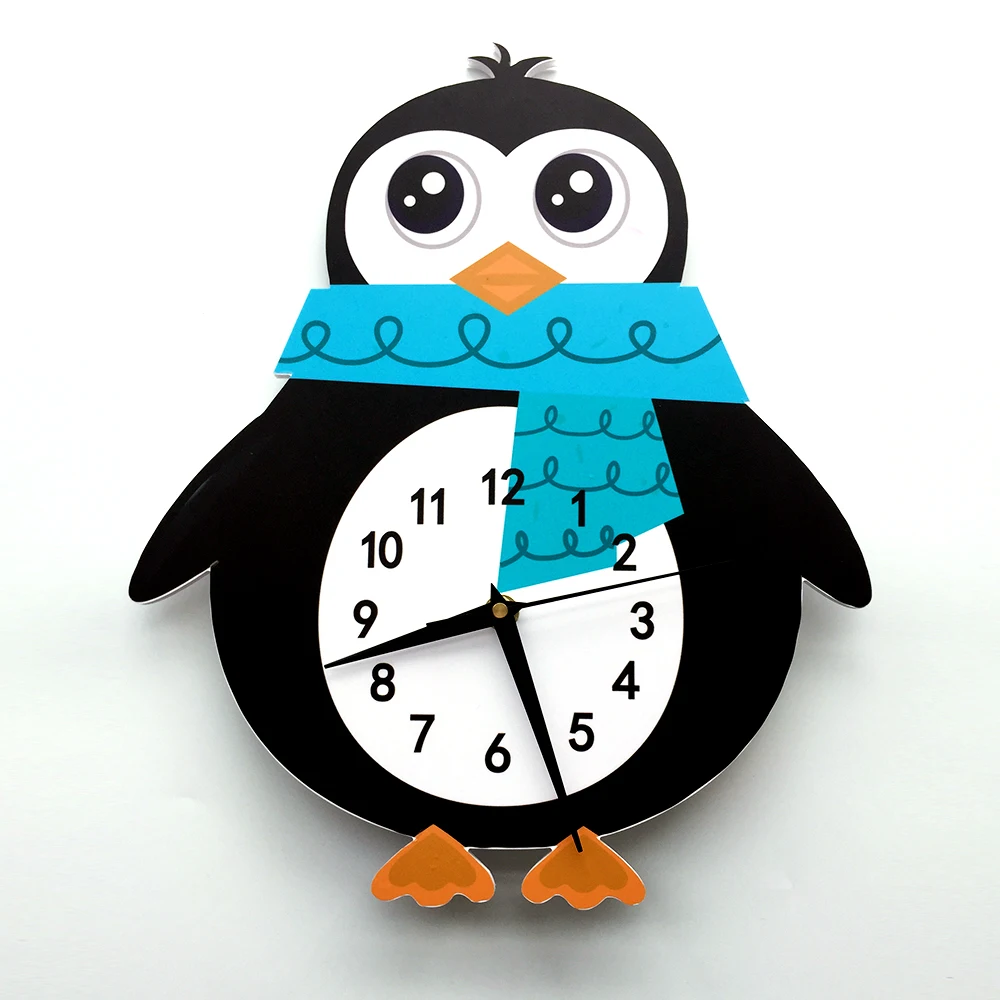 Funlife SWC001 Cartoon Penguin Kids Bedroom wall hanging toy clock decoration DIY Wall Clock