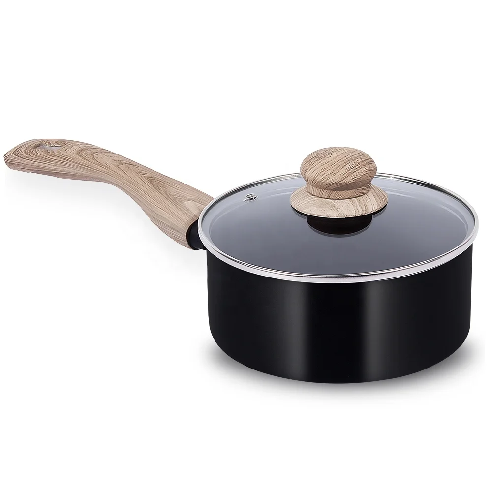 
wooden coated handle aluminium material baby food cooking nonstick milk pot sauce pan 