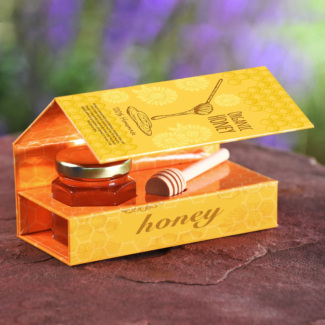 Eco Friendly Paper Royal VIP Deep Tea and True Honey Bee 2 bottle Jar Gift Set Cardboard Packaging Boxes Boite Pour Miel