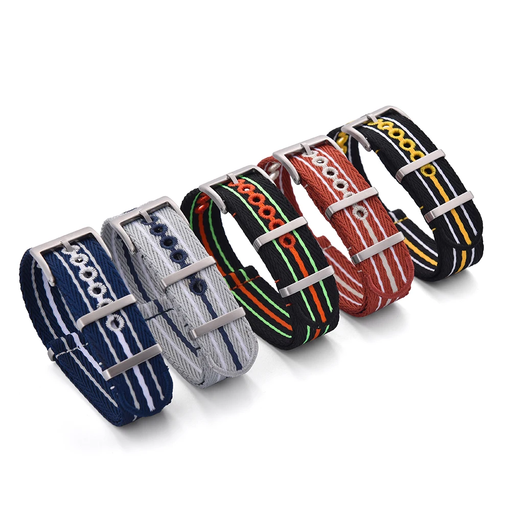 JUELONG Embroidery Nylon Striped Recycled Watch Straps 20mm 22mm Single Pass Eco-Friendly Watch Straps