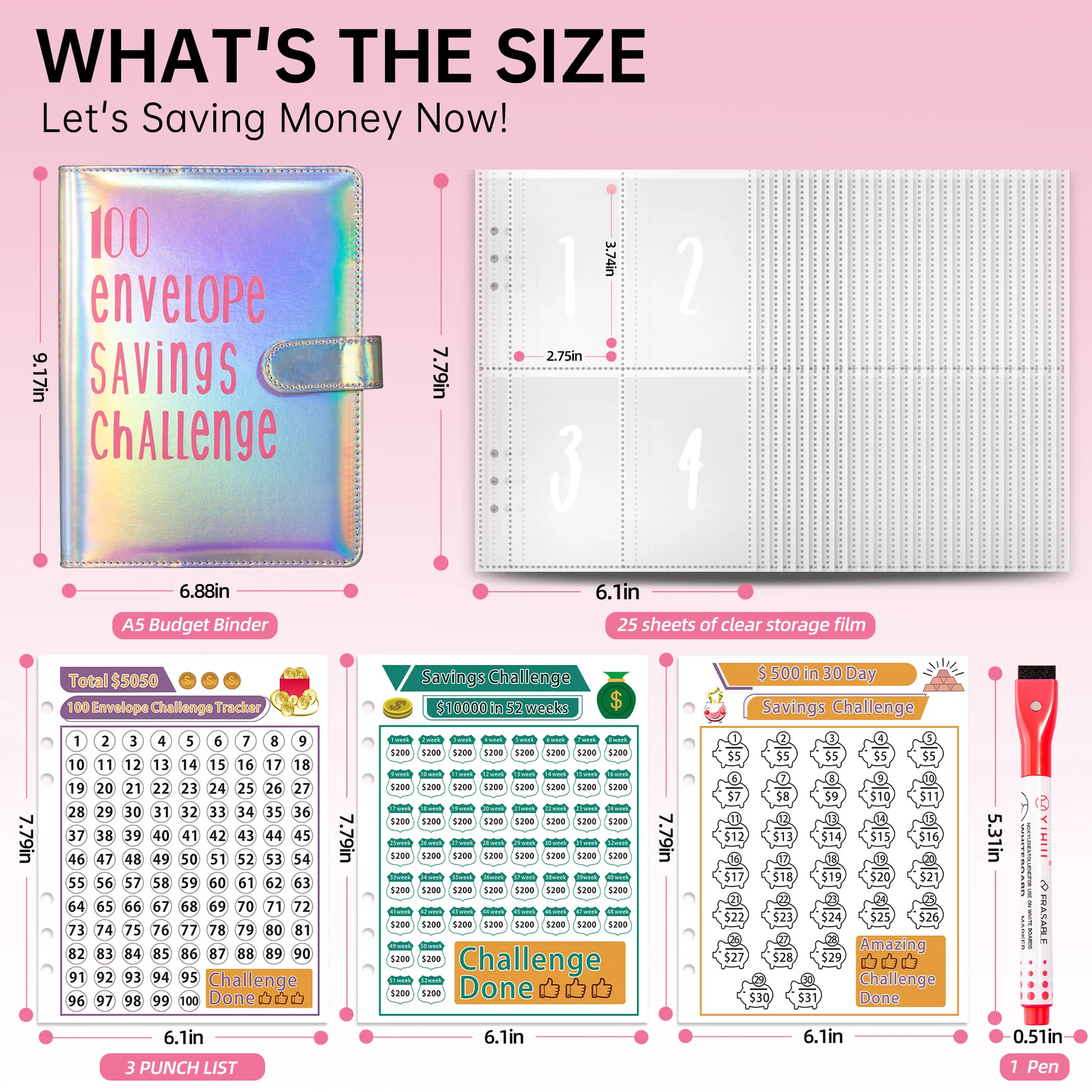 A5 kit budget binder 100 envelope saving challenge money book with numbered sleeves pockets sheet