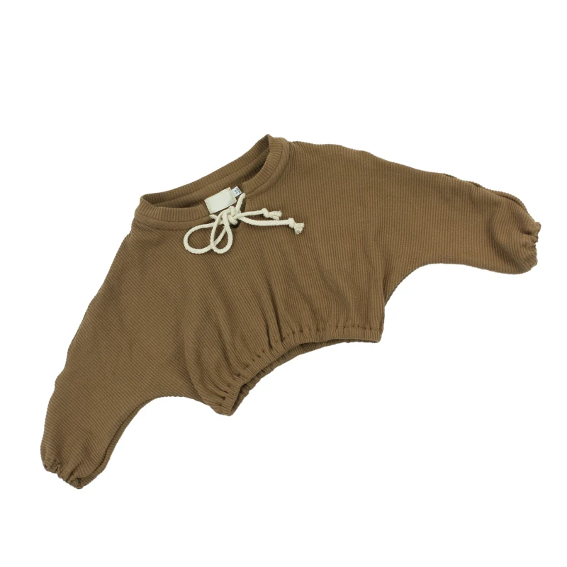 
Wholesale Fashionable baby clothes brown ribbed cotton unisex top string 