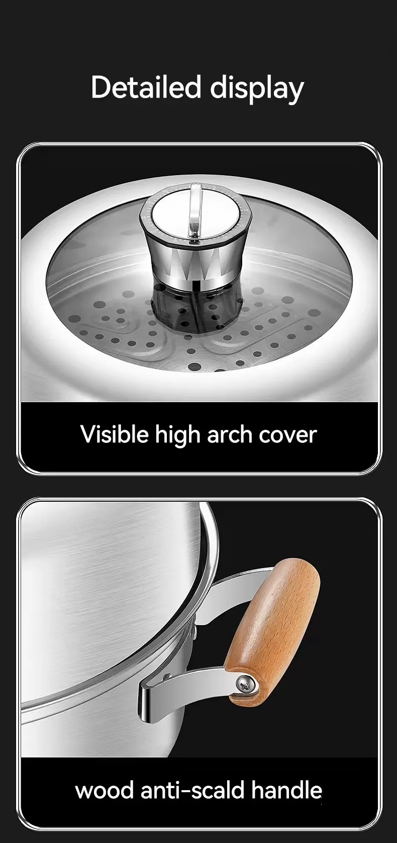 Nice quality encapsulated base bottom fast heat save time kitchen no battery automatic timer large 32cm steam steamer pot cooker