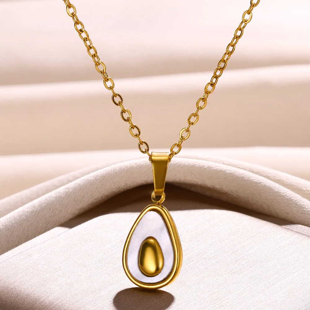 Geometric Drop Shaped Malachite Pendant Necklace Stainless Steel Gold Necklace for Women Girls Hainon 1843