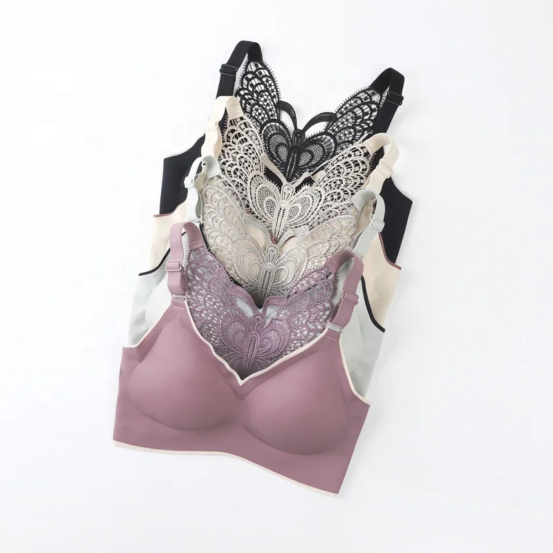 M-5XLButterfly Back Latex Bra Gathered Underwear Without Rims And Chest Pads Seamless Large Size Vest Bra