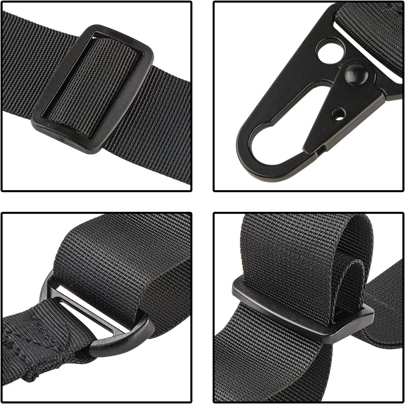 Two Points Gun Sling With Length Adjuster Traditional Sling With Metal Hook For Outdoors Black