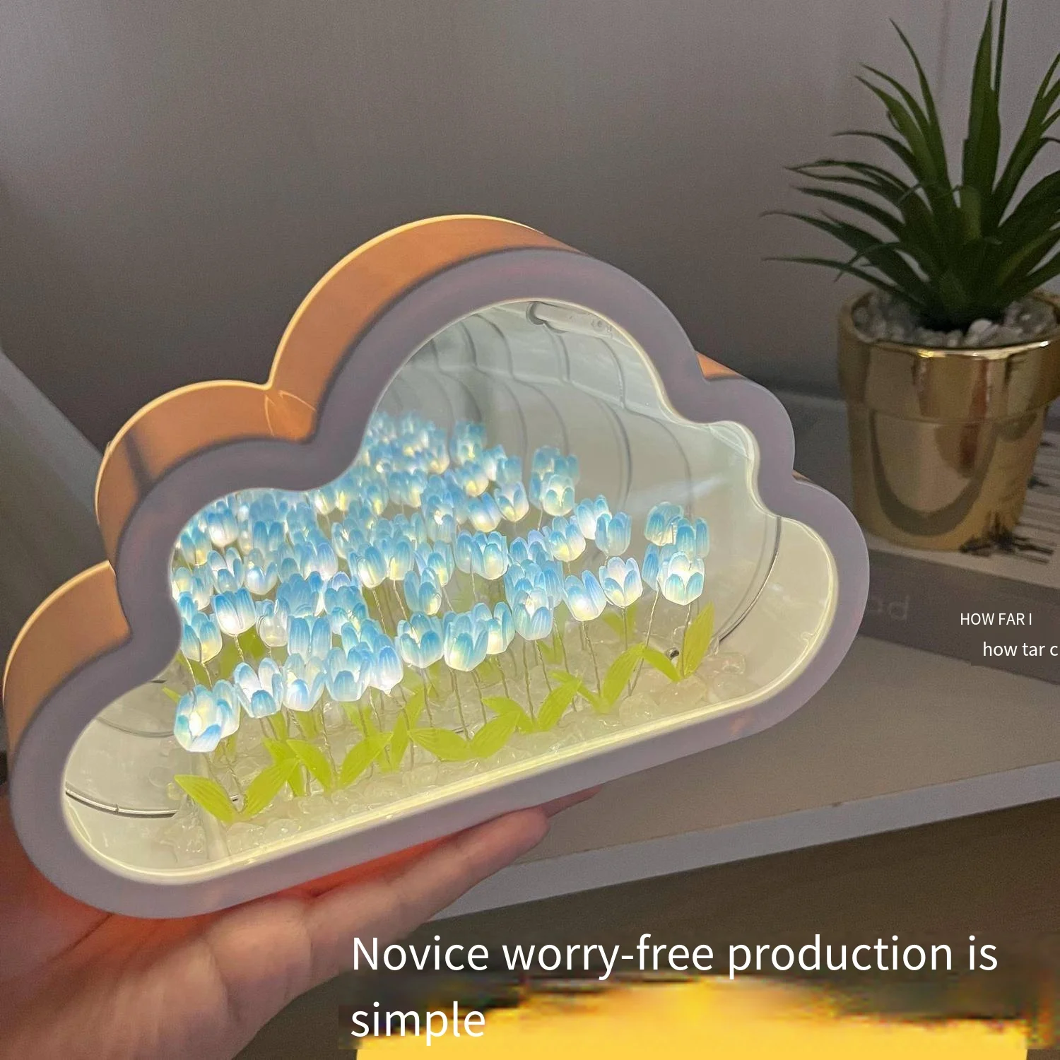 INS Handmade DIY Cloud Tulip Mirror Night Light 3d Flower Table Lamp for  INS Girl Heart Living Room Desktop Decoration
