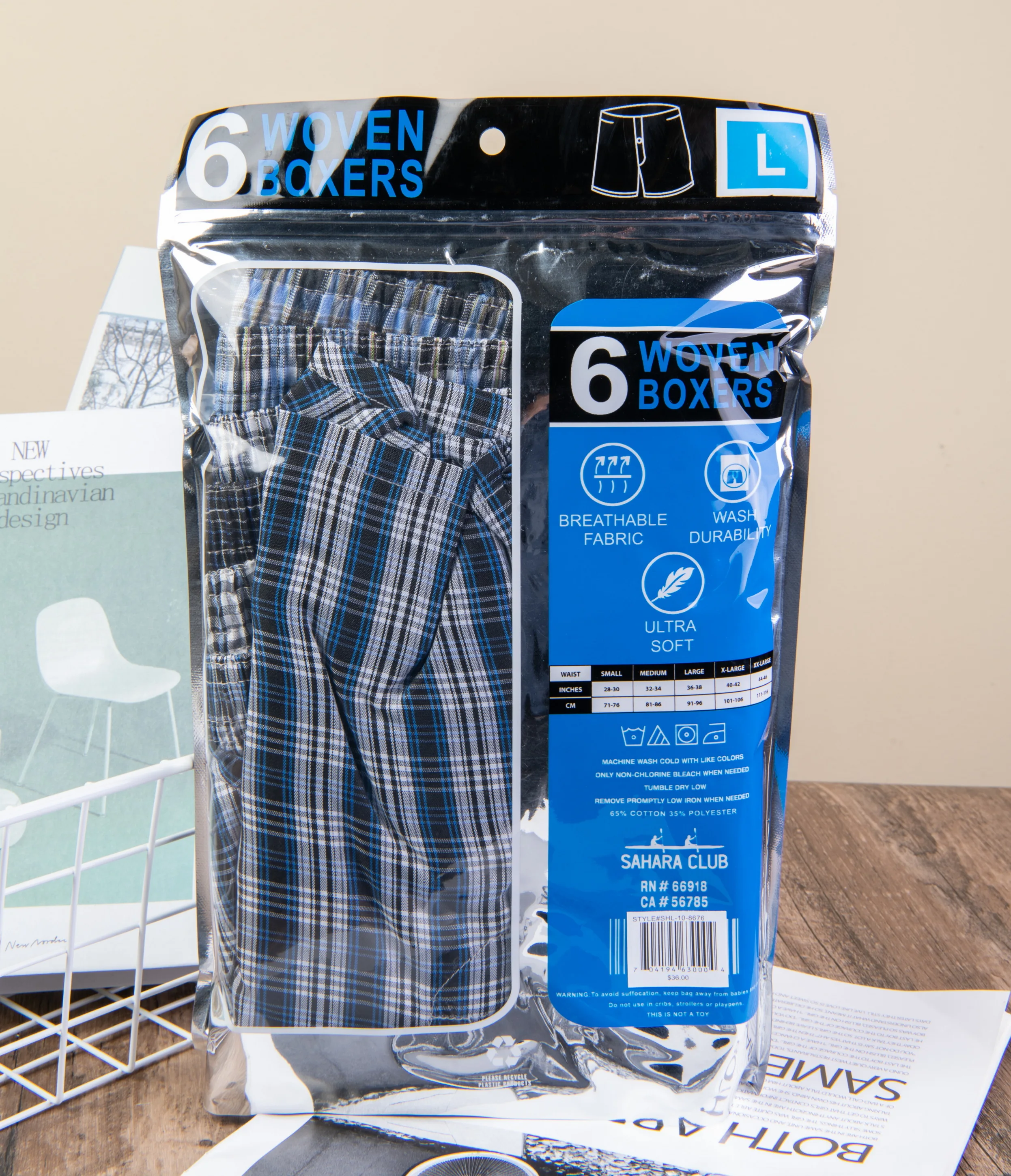 Wholesale 6 in 1 Pack Loose Button Mens Boxer Shorts Underwear OEM Cheap Plaid Checks Polyester Woven Boxer Shorts for Men