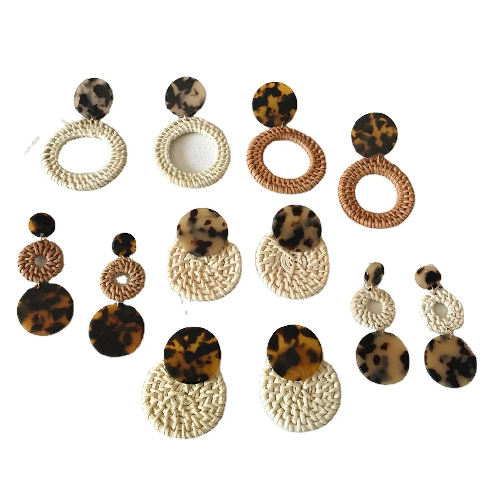 
 Летние деревянные серьги из ротанга, женские модные богемные геометрические серьги, ювелирные изделия ручной работы, украшения для путешествий  