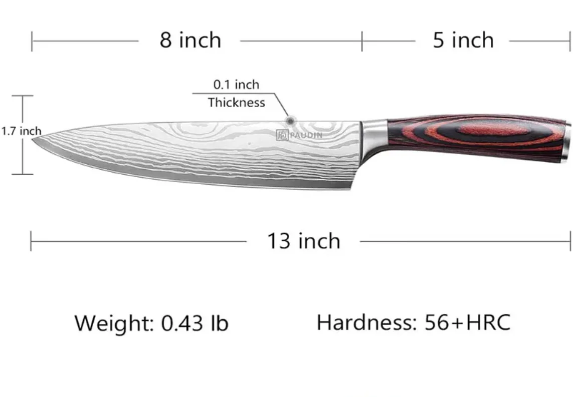 Professional Chef Kitchen Knife Forged Metal and Stainless Steel Wood Handle with Stainless Steel Gift Box Included