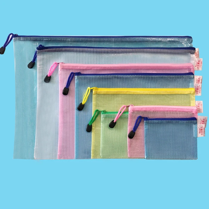 A3/A4/A5/A6/B4/B5/B6 Grid Waterproof Mesh Window PVC Zipper Stationery Folder File Pouch Document Bag