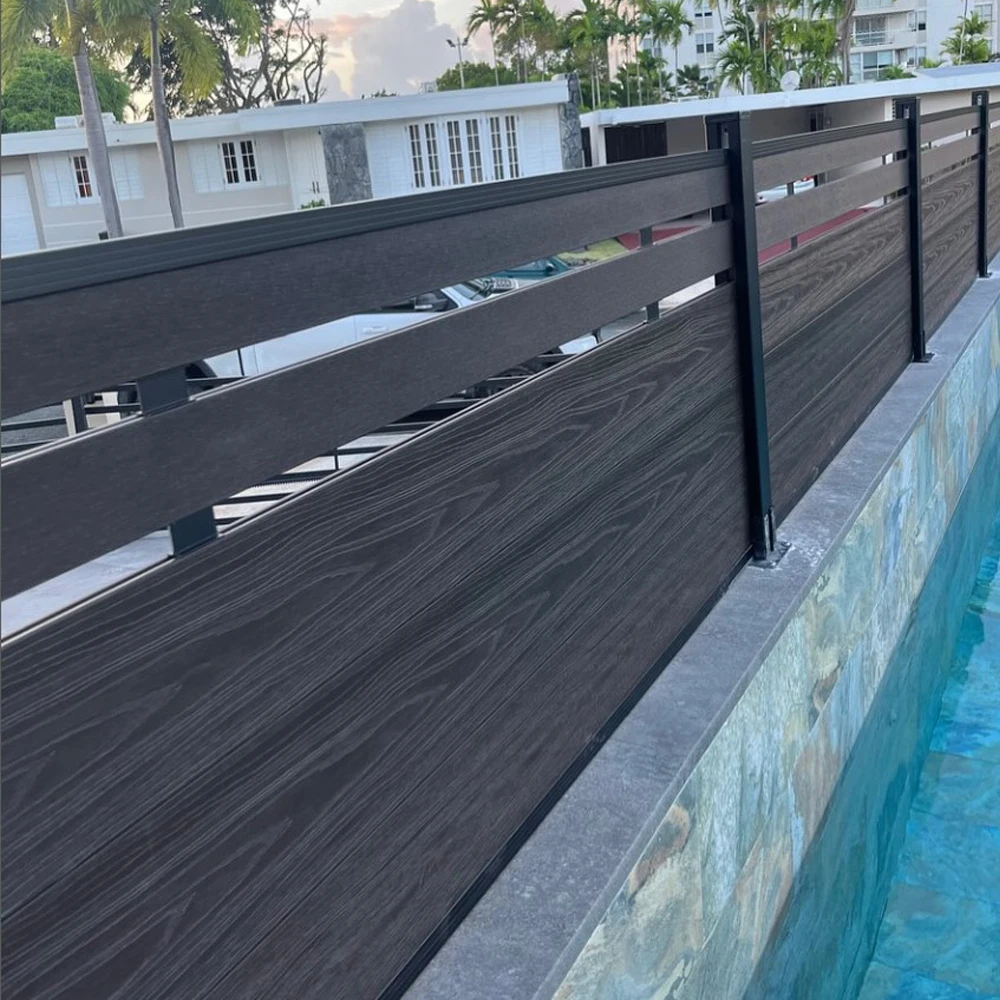 Outdoor Aluminum Composite Wpc Fence With Die-Casting Caps Horizontal Security Fence For Home Use 3D Model Metal Frame Posts