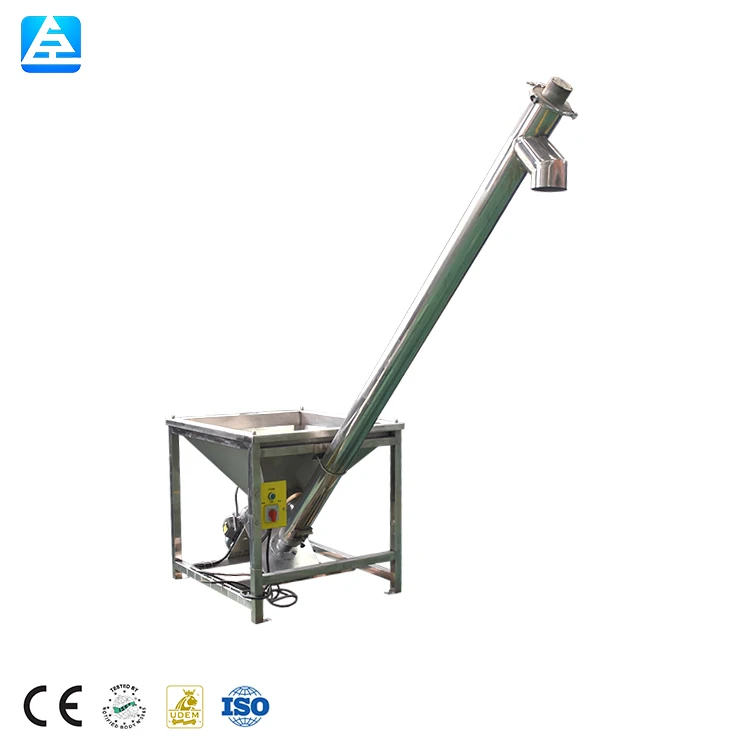 stainless steel hopper feeding screw conveyor for conveying green coffee beans to roaster machine