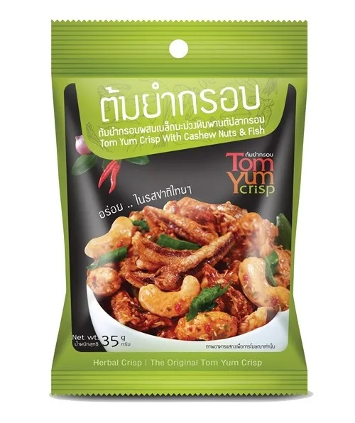 Tom Yum Crisp With Cashew Nuts & Fish 30g Spicy Crispy Delicious Flavor Premium Snack Thai Product From Thailand