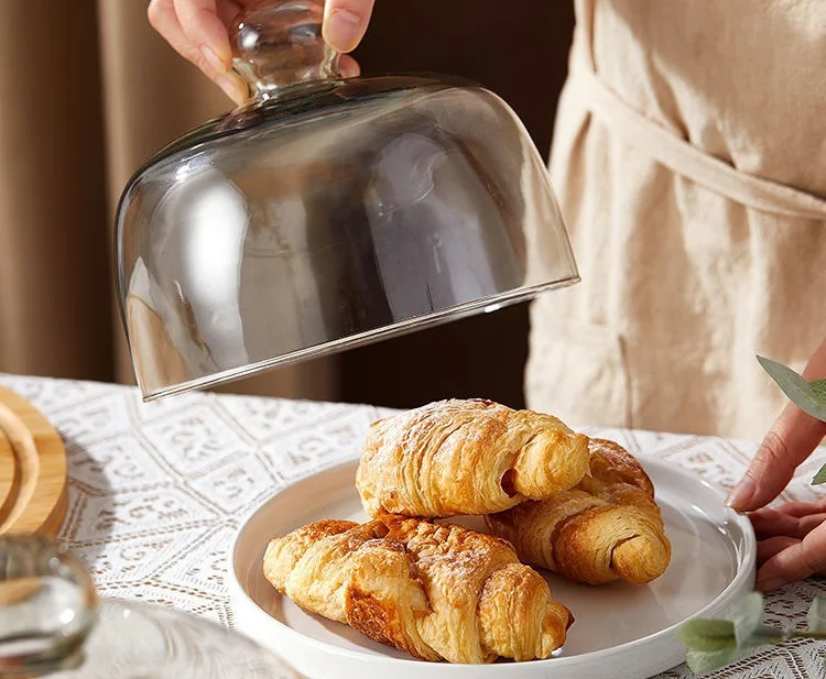 Creative Bamboo Plates for Kids Serving Tray Rotating Tray Wood Bamboo Cake Tray with Glass Cover