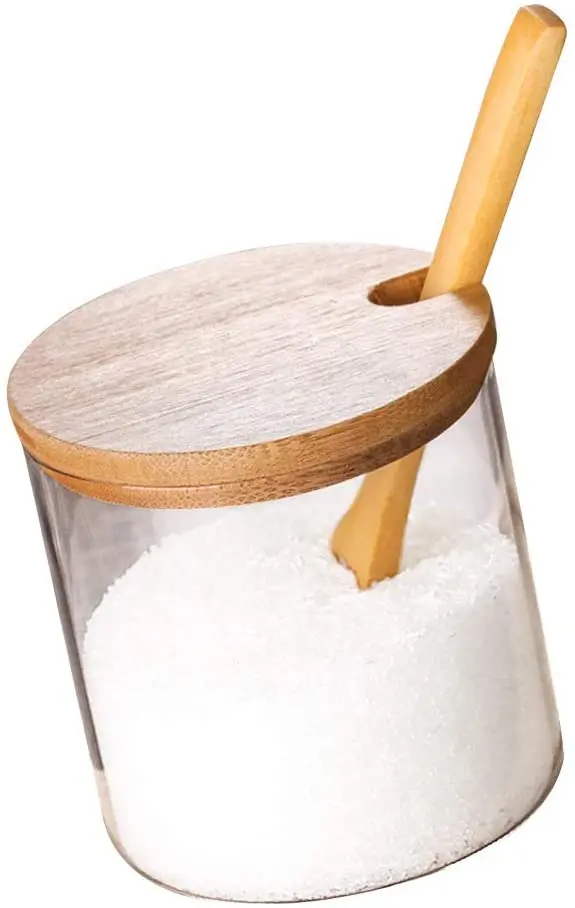 Hot Sale Borosilicate 200ml Glass Bath Salt Jar With Spoon Bamboo Lid Storage Container