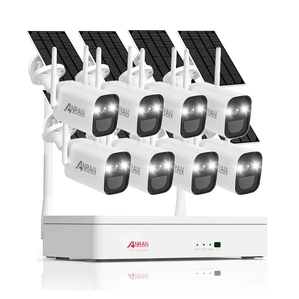 ANRAN 8 channel NVR Kit Battery Camera with Solar Panel 3MP 2K Wifi Night VIsion Free APP Remote Solar Security Camera System