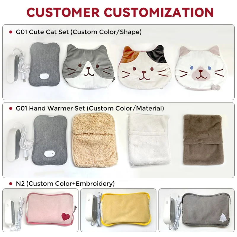 New Design Heart Shape Charging Rechargeable Flannel Electric Hot Water Bottle With Cover for Painful Periods