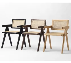 Nordic style rattan cane solid wood restaurant chair cafe french natural rattan wood wicker furniture dining chair