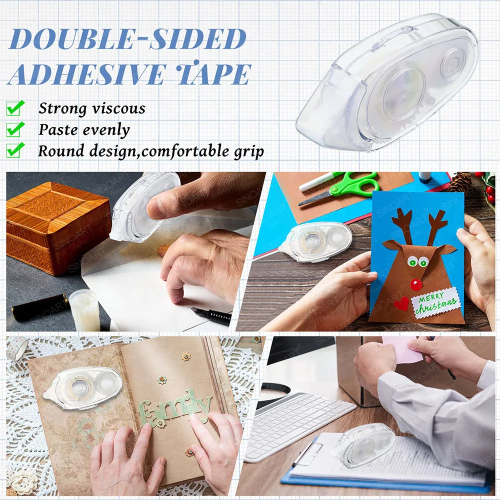 SINOART Double Sided Tape Adhesive Runner Roller 2pcBlister packaging tape runner set 8mm Adhesive Roller Tape for Scrapbooking