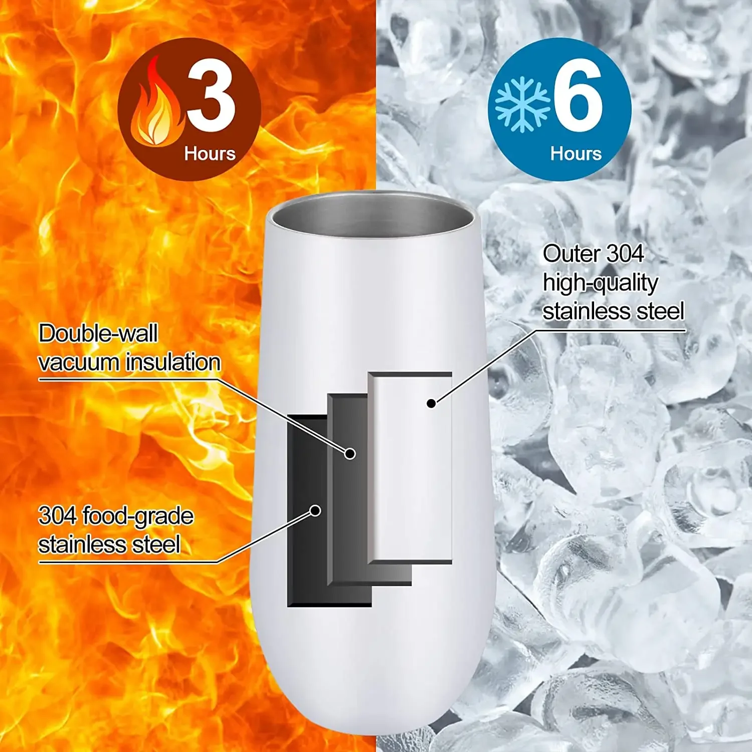 Wholesale 6oz Egg Shape Double Wall stainless steel Cocktail champagne flute vacuum cup Insulated Beer Wine Tumbler