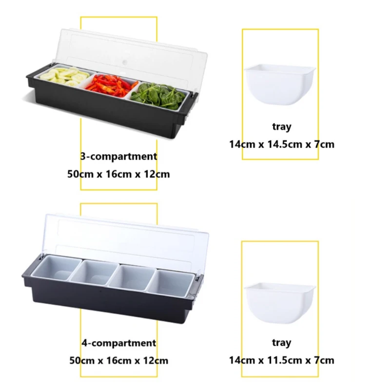 6-Compartment Plastic Garnish Stations Cocktailor Fruit Toppings Serve Chilled Condiment Bar
