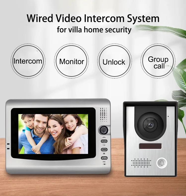 Wired Video Intercom 7' Key Screen Video Door Phone Intercom Access Control System Doorbell Camera Night Vision