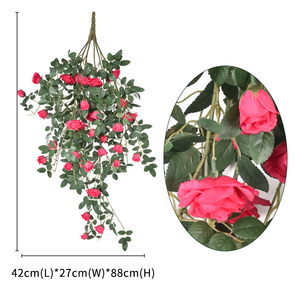 Wedding decor ceiling hanging flowers vine leaves artificial plants bougainvillea silk roses