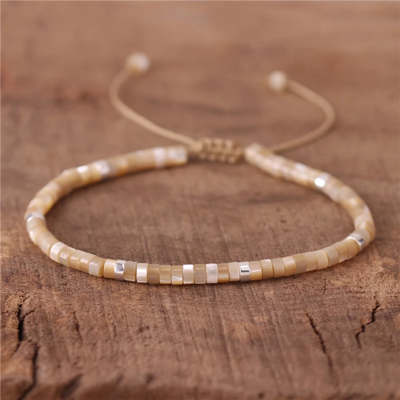New Fashion Boho Mother of Pearl Natural White Shell Tile Beads Dainty Bracelet For Women Girl Jewelry Wholesale Dropshipping