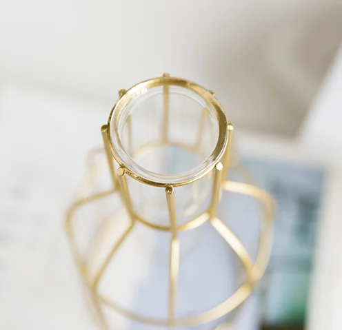 Лидер продаж, ваза из металла и стекла в полоску из розового золота, декоративные вазы для растений huose