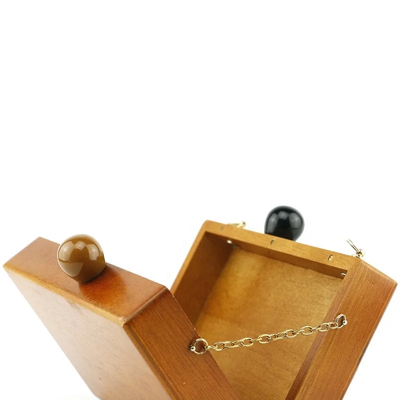 Vintage Handmade European Style Real Wood Log Women Shoulder Bag with acrylic chains Wind Wood Crossbody bag Wooden handbag