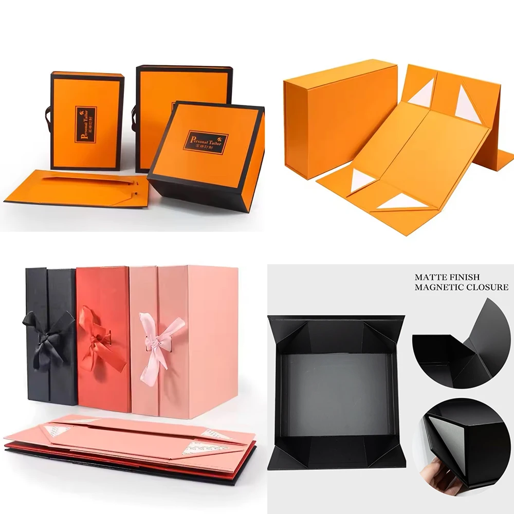 Custom design paper magnetic folding box packaging luxury rigid cardboard foldable gift box for wedding dress