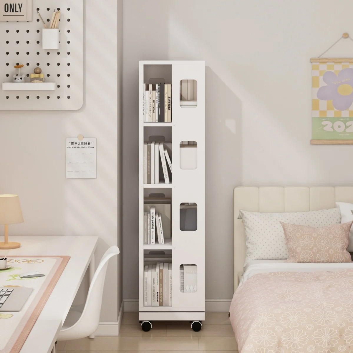 Home Furniture Rotating Corner Bookshelf Full Size Steel Bookcase Multi-layer Shelves Colorful Rotating Book Case for Adults/kid