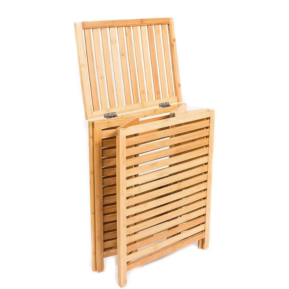 Folding Bamboo Wooden Laundry Hamper Storage Basket