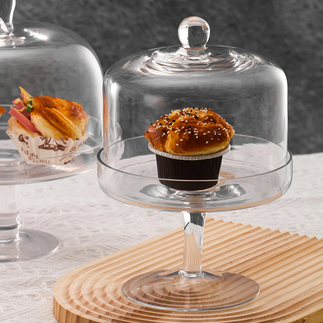 HOUSEWARE Glass Cake Stand with Dome Cake Holder And Cake Display Glass Stand for Kitchen Birthday Parties Weddings