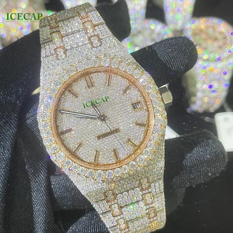 Custom Hand Made VVS Moissanite Diamond Brand Luxury Watch Automatic Movement Fully Iced Out Stainless Steel Watches