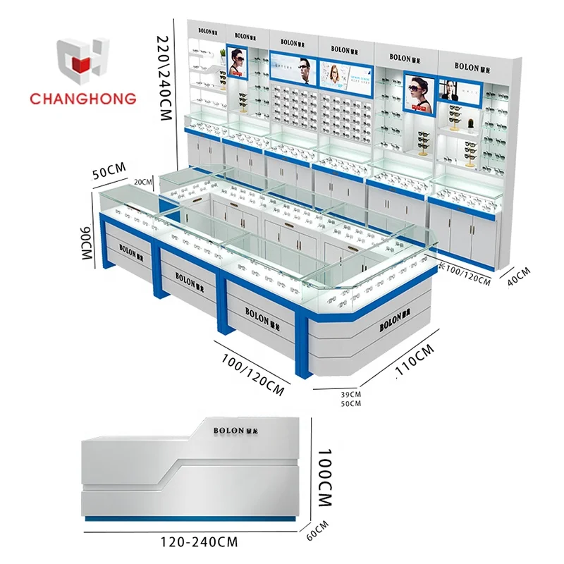 Eyewear Wall Shelf Display Stand Furniture Cabinet Optical Shopfitting Store Fixture Optical Shop Interior Design Decoration