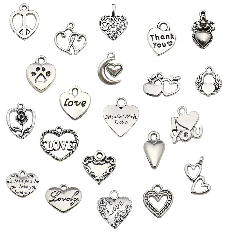 AA016472 Diy Alloy Small Jewelry Accessories Necklace Heart Love Hollowed Bracelet Earrings Pendant Charms Handmade Accessories