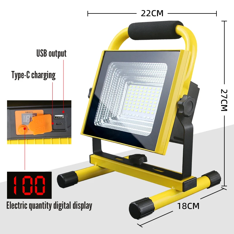 solar work light with rechargeable battery  tripod outdoor led  floodlight camping portable  multi function