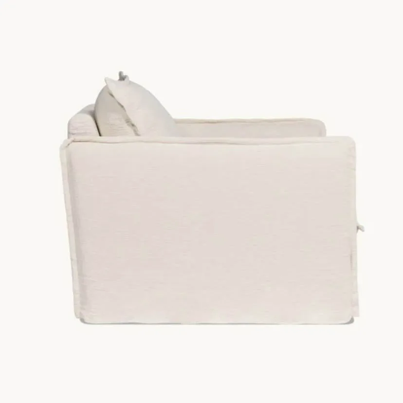 Luxury Cozy Single Sofa White Couch Square Beige linen sofa with ottoman set