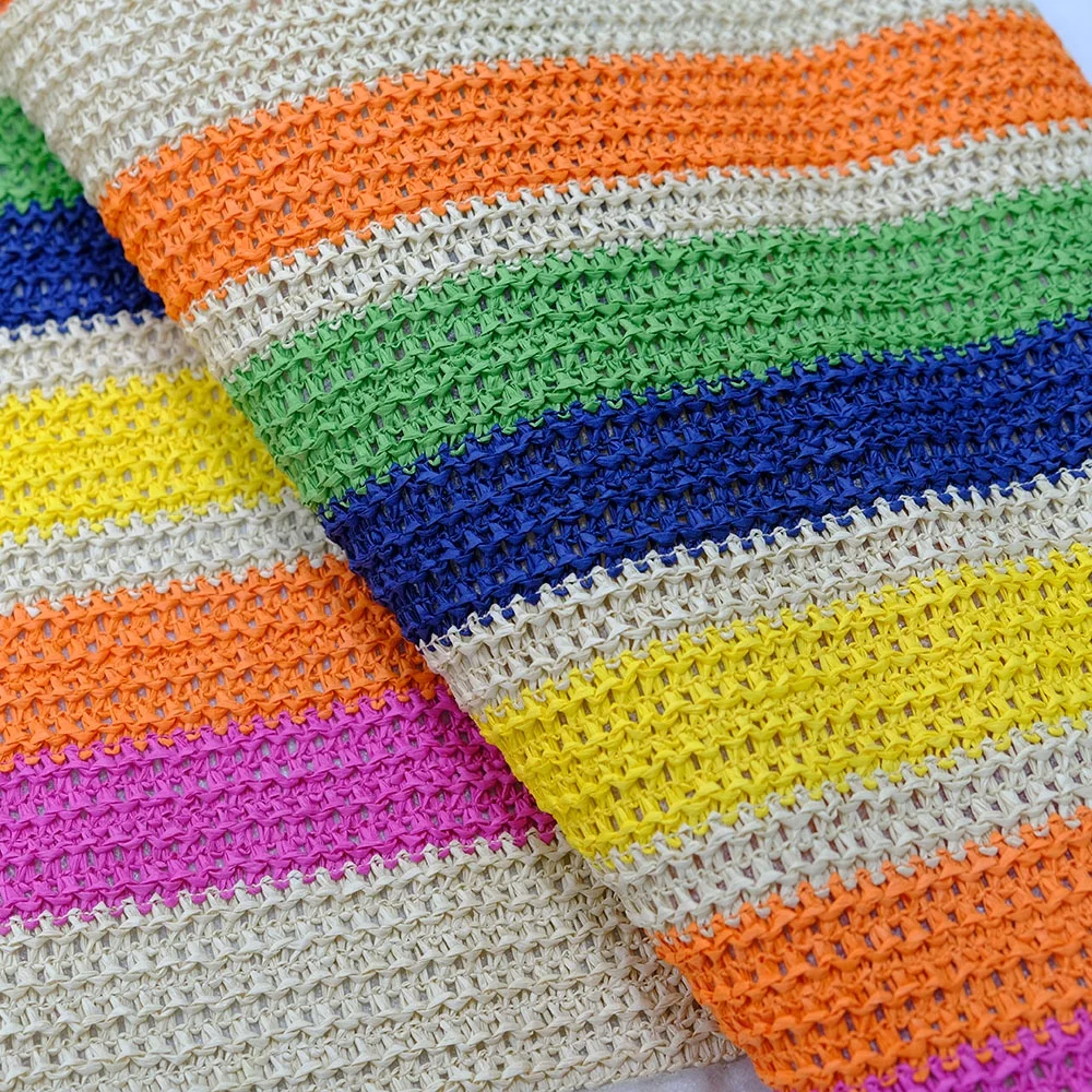 Wholesale Eco-Friendly Material paper woven raffia fabric for bags custom colorful Striped paper fabric beach bag roll