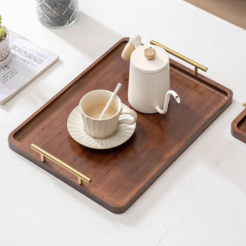 Solid wood right Angle teacup tray Bamboo hotel small tea tray Wooden home breakfast tray