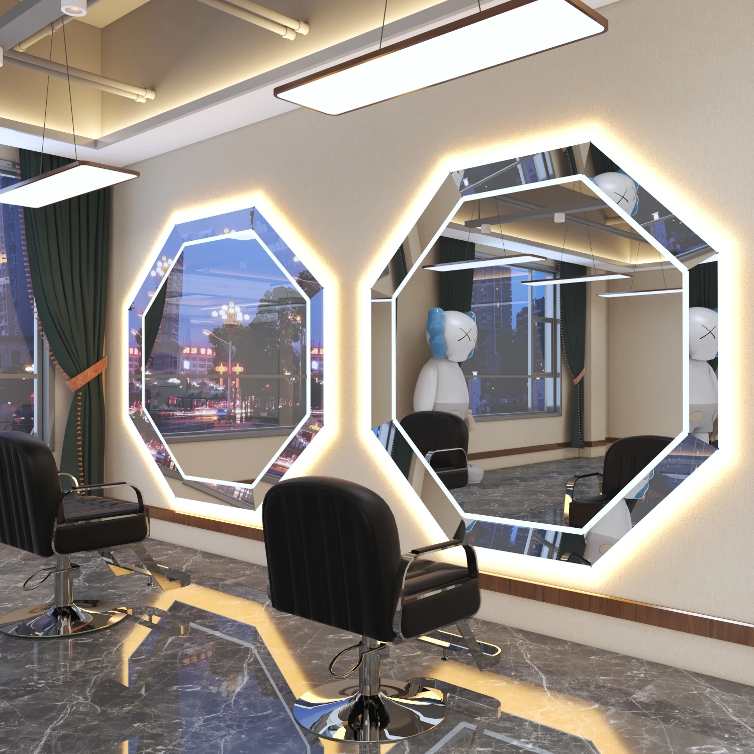 Salon Beauty Styling Station Hair Salon Mirrors Led Gold Silver Frame Wall Mounted Barber Mirror