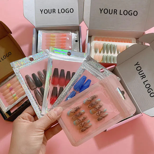 Naixi wholesale custom luxury long Oval Pink Peach art false Nail full cover press on artificial fingerNails tips supplies