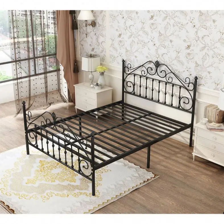 hotel  beds metal double frame base furniture queen cast iron metal wall for bunk girl loft metal bed
