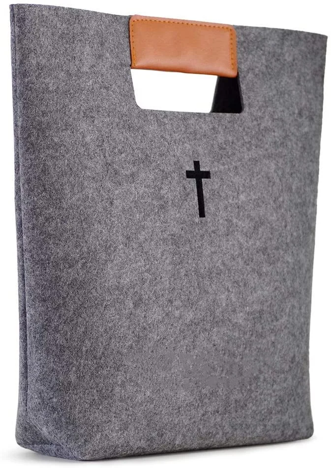 ins popular new high quality nylon felt fabric big capacity bible christian hand bag with cross